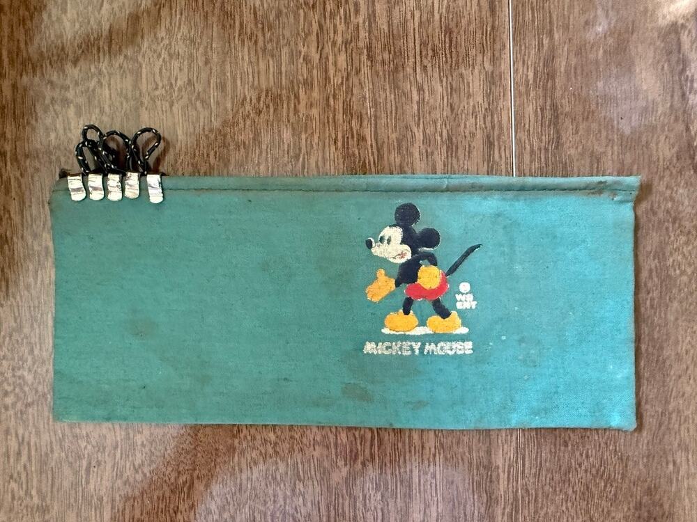 Vintage Blue Green Mickey Mouse Pencil Bag Early Disney Design